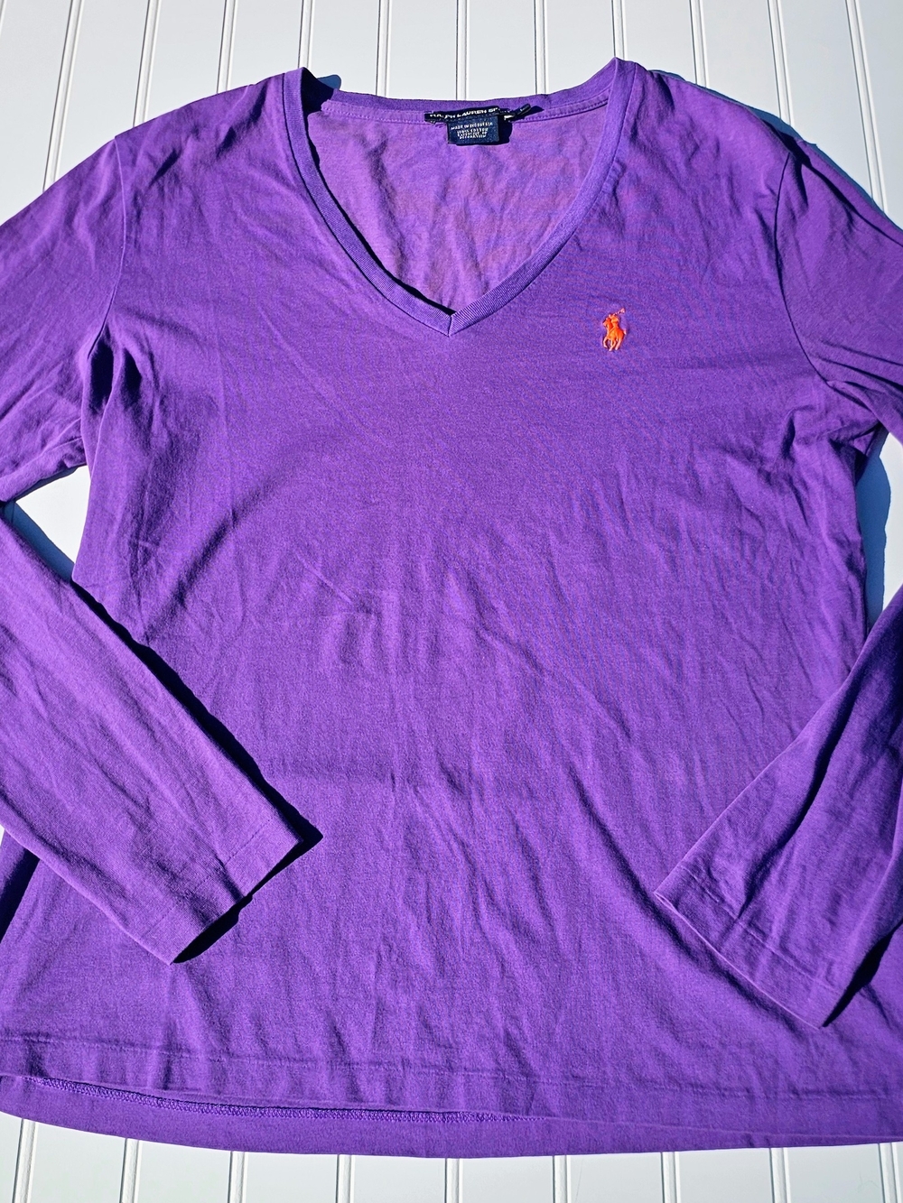 Ralph Lauren Purple V-Neck Long Sleeve Polo Tee with Orange Pony